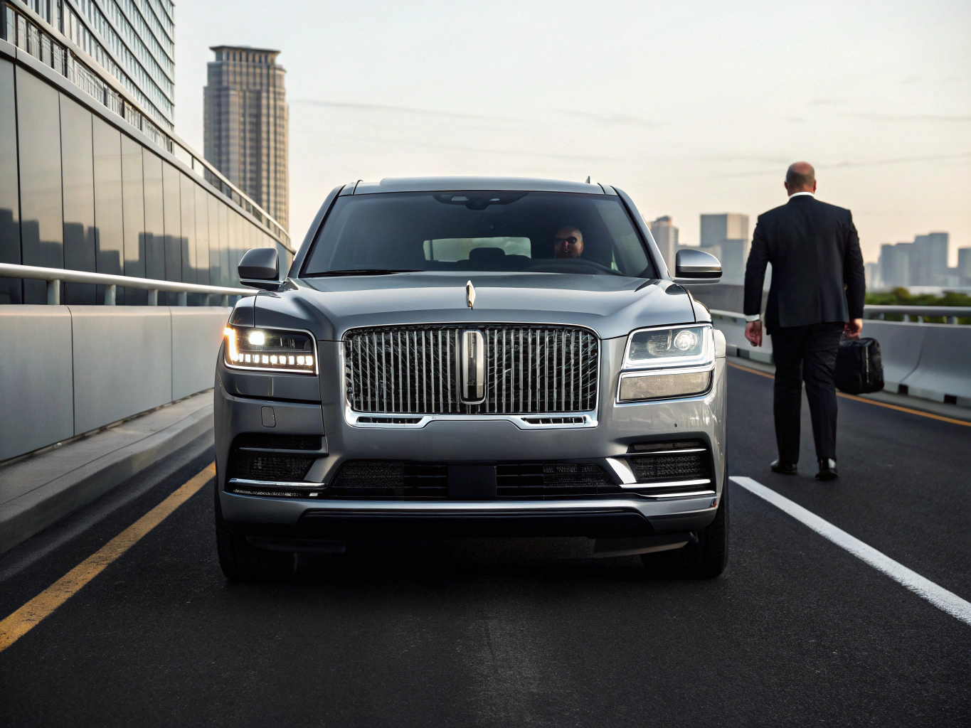 Luxury SUV waiting curbside on a city street